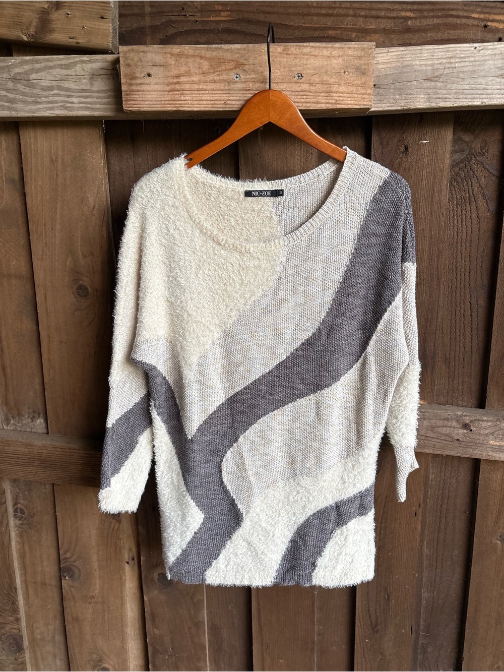 Nic and Zoe Multimedia Patchwork Knit Sweater